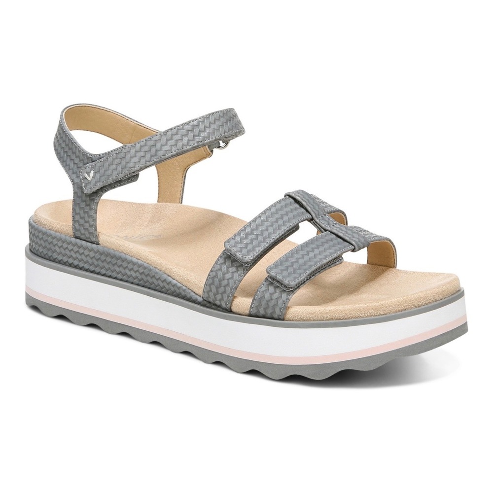 Vionic Lex Platform Sandals Women 7 Grey Orthopedic Comfort Walking Open Toe